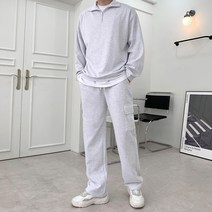 맥건 남성용 반집업 맨투맨 세미 카고 와이드 팬츠 트레이닝 상하의 세트