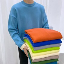 애드매이브 남자 스판 소프트 크림 배색 오버핏 라운드 니트 11컬러