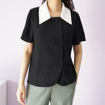 빅걸스토리 빅사이즈 여성 배색 카라 더블 자켓 반팔 블라우스