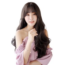 디모어 여성 롱 웨이브 히피펌 70cm 통가발 세트, 다크브라운, 1개