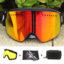 스키고글 마그네틱 스키 고글 이중 레이어 렌즈 U400 스노우보드 고글 스키 안경 남녀 공용 세트 포함, 14 Black Red1 Lens