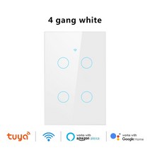 스마트스위치 iot 무선 전등 스마트 스위치 wifi tuya 벽 터치 중립 와이어 필요 없음 라이프 원격 led 조명 지원 alexa google 홈, 4 갱(흰색), 1개
