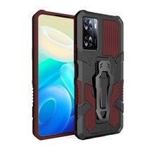 휴대폰 액세서리 KEYSION 충격방지 갑옷 케이스 OPPO A77 5G A57 4G A77S 실리콘 + PC 스탠드 뒷면 클립 전, 02 Brown_03 for OPPO A57 4G