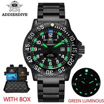 ADDIES-방수 밀리터리 쿼츠 시계 야광 스톱워치 럭셔리 실리카겔 스트랩 튜브 다이빙 남성, 04 Steel green box