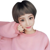 하이유니 여자 처피 뱅 숏 컷 패션 통가발 가발 25cm + 가발망 거치대 세트, 애쉬퍼플 / 25cm