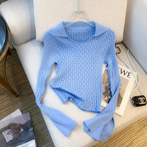 가을 나팔 소매 트임 카라 슬림 레깅스 니트 탑녀