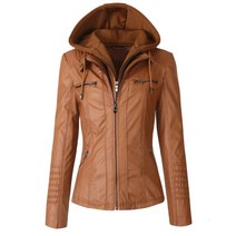 여성 가죽 재킷 점퍼 자켓 후드 바이크 오토바이 스트리트 레이디 탑 캐주얼 슬림 피트 여성용 패션 겨울