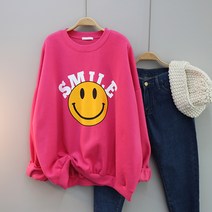 여성용 긴팔티 빅사이즈 롱티 SMILE 오버핏 양기모 맨투맨