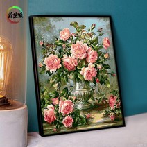 백드롭 키트 디지털 유화 DIY 채우기 컬러 페인팅 수공예 수채화 그림 손으로 그린 예술적 풍경 애니메이션 만화, G510 핑크 원더 랜드, 50*65cm 내부 프레임, 안료 펜 액세서리 (클래식)