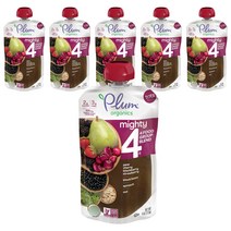 플럼오가닉스 마이티 4 푸드 그룹 블렌드 어린이 스무디 113g, 6개입, 배+체리+블랙베리+딸기+검은콩+시금치+귀리