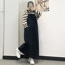아라베 데님 멜빵치마 여춘추학원풍 루즈핏 날씬해 보이고 키 작아 보이는 롱 나시 원피스