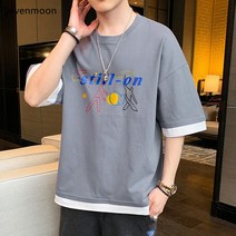 Sevenmoon 남자반팔티 특양면 다색 간략하다 도안 자모