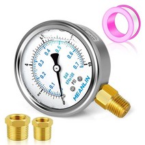 MEANLIN MEASURE 0~160Psi 스테인리스 스틸 0.6cm(1/4인치) NPT 6.4cm(2.5인치) 페이스 다이얼 액체 충전 압력 게이지 WOG 워터 오일 가스 하단, 0-10Psi, Lower Mount, 0-10Psi