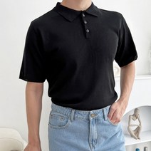 여름 무지 데일리 니트티 남자 남성 심플 패션 상의 캐주얼 포인트 반팔 티셔츠 기본 니트 카라