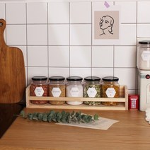1단 양념통 400ml 감성 라벨 원목 선반 세트 - 조미료 소스 통 우드 정리대, 금속마개_블랙, 1단M+트라이탄400ml 5개