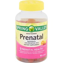 Spring Valley의 DHA 및 엽산 800mcg 비타민 A B-6 C D E90ct 보너스 산전 정보 가이드가 포함된 여성용 종합 비타민을 포함한 구미