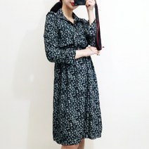 VANANA2 잔꽃패턴 여성 셔츠 블랙 플라워 미디 원피스