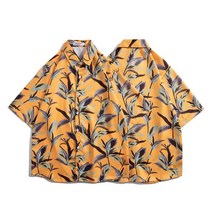 M-3XL 루즈한 캐주얼 커플 반팔 꽃무늬 셔츠 3018
