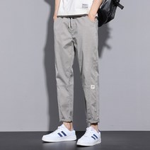 면바지 슬랙스 신상품 봄 여름 2023 코튼 발목 길이 바지 남성 캐주얼 슬림핏 얇은 솔리드 컬러 그레이 브