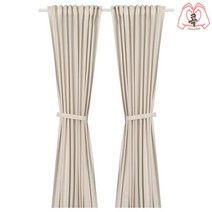 이케아 커튼 반투명 렌다 한쌍+장식띠 오프화이트 145x250cm 안방 침실 거실 창문 펜션 가리개 가림막 방한 방풍 유럽