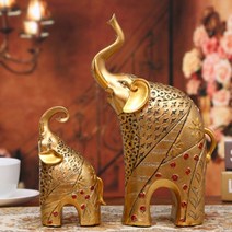 행운의 황금 코끼리 장식품 행운 복 엔틱 인테리어 2P 세트 [Golden Elephant Figure Statue Antique Decoration Ornament 2P Set]