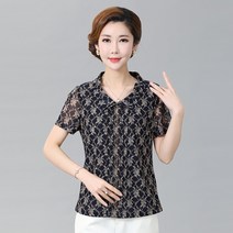 50대엄마블라우스 어머니의 날 살찐 엄마 여름 정장 40 ~ 50 대 중년 여성 의류 대형 메쉬 탑 반팔 셔츠 어머니환갑선물