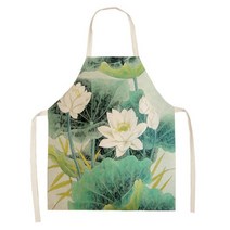 TS GLOBAL 1Pcs 꽃 로터스 패턴 레이디 앞치마 홈 주방 레스토랑 요리 캐터링 안티-파울 링 68x55cm, 01 A_02 68x55cm