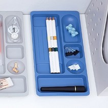 필기구트레이 책상용 필기구정리함 문구트레이 인주 도장꽂이 포스트잇 볼펜, 소-그레이