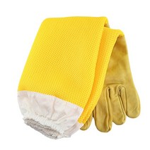 양봉 장갑 보호 슬리브 통기성 안티 꿀벌/스팅 양가죽 긴 양봉가 도구 1 쌍, [02] yellow, [03] XXL