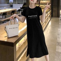 [오늘발송] 스타일아유 기본 레터링 찰랑 롱티셔츠 캐쥬얼 홈웨어 라운드 반팔원피스[AYG6OP321A]