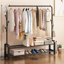 옷걸이행거 이동식행거 YJ01, 1.5쌀 블랙 더블 레이어 단일로드 스토리지 네트워크