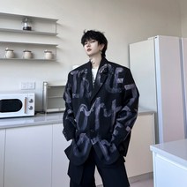 가을파스텔핸드페인팅레터링루즈핏남성정장코트투톤KK98/P205