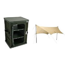 야외 캠핑 접이식 수납장 차박 정리대 휴대용 캠핑선반, 카키, 멀티 주방 테이블 + 헥사타프