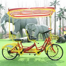 성인용 세발 자전거 4인용 자전거 4인승 나란히 자전거 4륜 1륜 2인 다인 친자 가족 명승지 렌탈 관광 페달, 24줄의 빨간색과 노란색 통합 휠