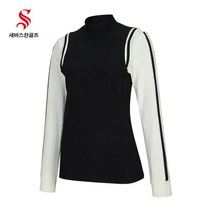 [세바스찬] 골프 22 FW 여성 페이크 레이어드 모크넥 긴팔 티셔츠 2253 골프웨어, 색상:SD2TS2253 블랙 / 사이즈:90