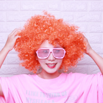 오너클랜 (오렌지) 파티가발 뽀글이 점보가발 행사용 폭탄머리