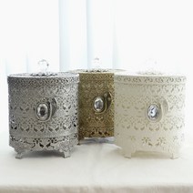 엔틱 미니 휴지통 화장대 인테리어 소품 정리 수납 보관함, 01_타원_아이보리