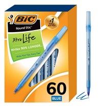 BIC 라운드 Stic Xtra 라이프 공 펜 미디움 포인트 블루 Ink 1.0 mm 펜s 60-Count