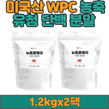 농축 유청 단백 분말 WPC 1.2kgx2팩 단백질보충제 프로틴 쉐이크 파우더 유청 단백질 필수아미노산 미국산 딸기맛 류신 헬스 운동후 단백질보충 추천