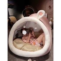 실내 텐트 싱글 침대 쿠션 이동형 인형 캐릭터, 다크그레이(매트+플러시)1x1.3x0.9m