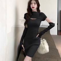 여성 봄 가을 긴팔 분리 앞트임 부드러운 촉감 니트 원피스