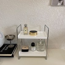 책상 수납선반 화장품 2단 심플 코너 화장대정리함, 3겹 흰색 원형   스틸 기둥 흰색 2층