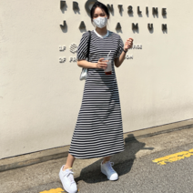 쉐얼유 여성 디카롱 퍼프 단가라 롱원피스