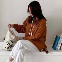 디작소 란우타 기모 오버핏 무지 옆트임 후드 티셔츠
