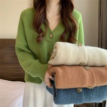 꽃소담 여성용 루즈핏 브이넥 숏 니트 가디건QQA3084