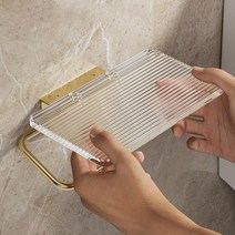 접착식 아크릴 두루마리 화장지 휴지걸이 욕실정리 수납선반, 아크릴 선반형 휴지걸이 골드, 1개