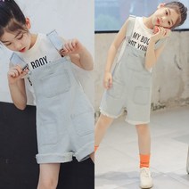 [삐삐네옷가게] 여아 주니어 썸머주니어멜빵바지 주니어 /초등학생 / 여아 연청 데님 멜빵바지 밑단 풀림 청반바지 여름 귀여운 멜빵 휴가 여행 캠핑 등원