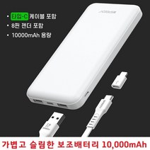8핀젠더 C타입케이블 얇고 가벼운 보조배터리 10000mAh, 스피디 보조배터리 10000mAh(SPE-2PCPPB1