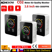 미세먼지측정기 공기질측정기 초미세먼지측정기 CO2 미터 CO2 센서 공기 품질 모니터 이산화탄소 감지기 CO2 감지기 온실 온도 습도 모니터 алкотестер, 3pcs 흰색