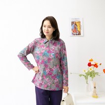 [엄마옷마미소] 플라워반오픈셔츠 여성카라티 할머니꽃티셔츠 촌캉스 중년여성 빅사이즈 모임룩 연말룩 꽃티